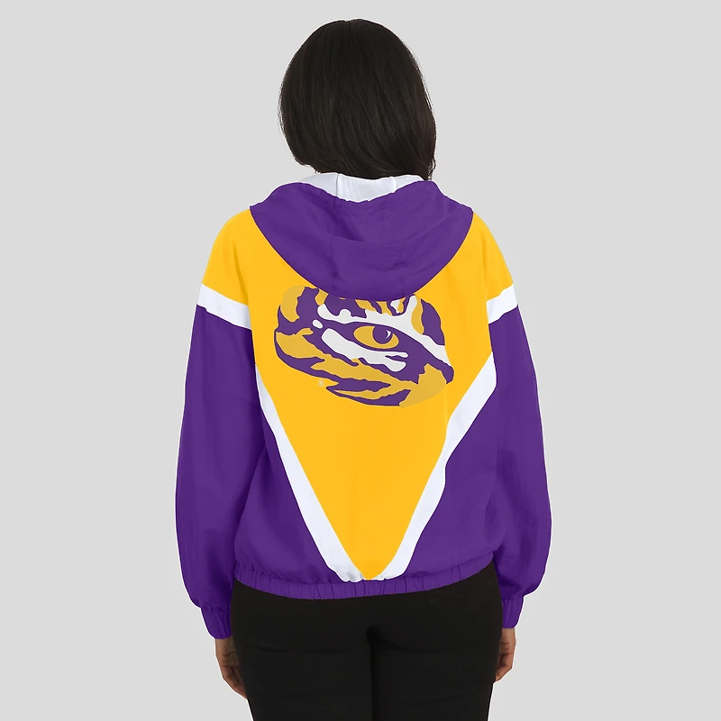 Veste coupe-vent à capuche entièrement zippée couleur bloc or/violet des Tigers de LSU pour femme par Erin Andrews