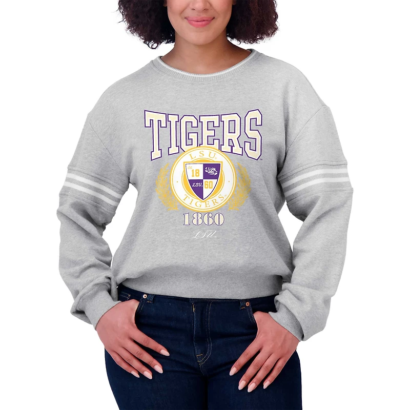 Pull à rayures classiques LSU Tigers Heather Gray pour femme WEAR by Erin Andrews