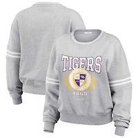 Women's WEAR by Erin Andrews Heather Gray LSU Tigers Classic Stripe Pullover Sweater