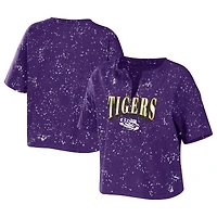 WEAR by Erin Andrews - T-shirt court violet à encolure crantée LSU Tigers avec lavage l'eau de javel