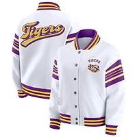 Veste sweat-shirt en polaire à boutons-pression et point satin blanc/violet pour femme WEAR by Erin Andrews des LSU Tigers