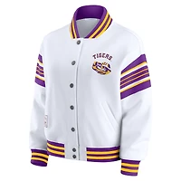 Veste sweat-shirt en polaire à boutons-pression et point satin blanc/violet pour femme WEAR by Erin Andrews des LSU Tigers