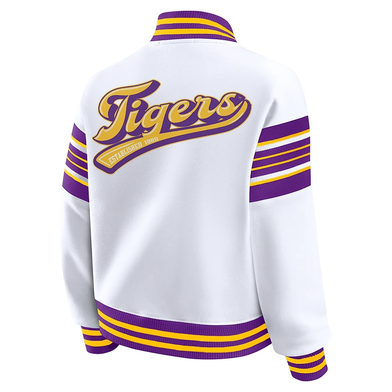 Women's WEAR by Erin Andrews White/Purple LSU Tigers Satin Stitch Full-Snap Fleece Sweatshirt Jacket