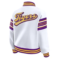 Women's WEAR by Erin Andrews White/Purple LSU Tigers Satin Stitch Full-Snap Fleece Sweatshirt Jacket
