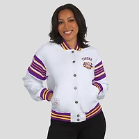 Women's WEAR by Erin Andrews White/Purple LSU Tigers Satin Stitch Full-Snap Fleece Sweatshirt Jacket