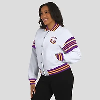 Women's WEAR by Erin Andrews White/Purple LSU Tigers Satin Stitch Full-Snap Fleece Sweatshirt Jacket