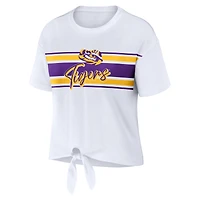 WEAR by Erin Andrews - T-shirt court rayé blanc avec nœud sur le devant LSU Tigers pour femme