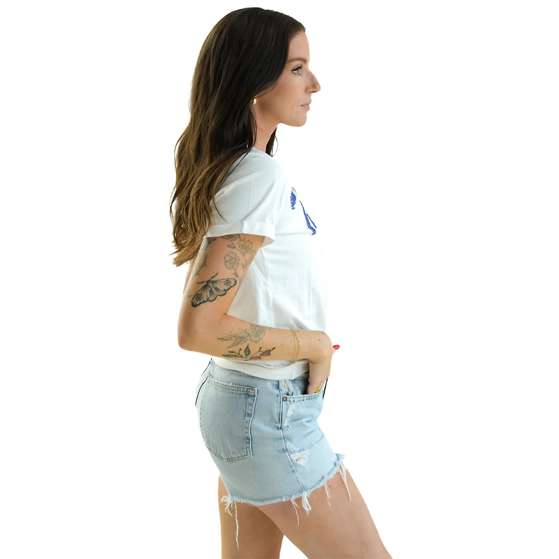 Women's White LSU Tigers Hand Sewn Beaded Script T-Shirt