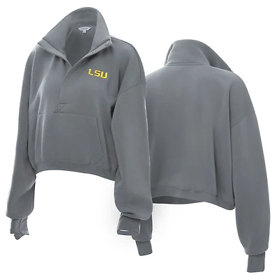 Women's ZooZatz Gray LSU Tigers Cropped Powerhouse Half-Snap Sweatshirt