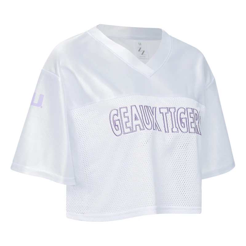 Women's ZooZatz White LSU Tigers Mesh Cropped V-Neck T-Shirt