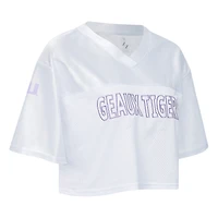 T-shirt court à col en V ZooZatz blanc pour femme, motif LSU Tigers