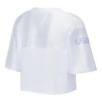 Women's ZooZatz White LSU Tigers Mesh Cropped V-Neck T-Shirt