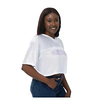 Women's ZooZatz White LSU Tigers Mesh Cropped V-Neck T-Shirt