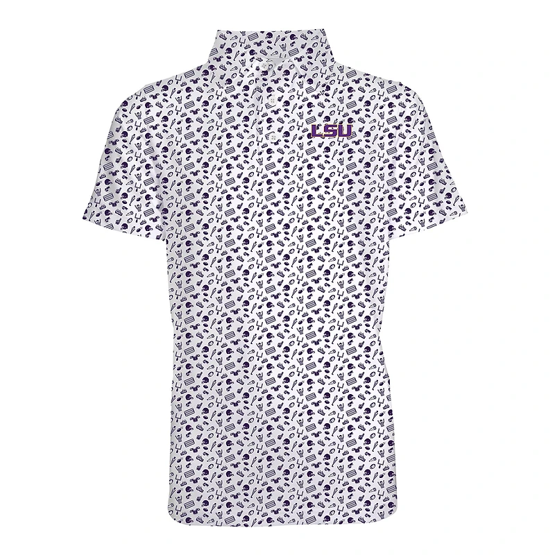 Youth Garb Purple LSU Tigers Tom Allover Print Performance Polo