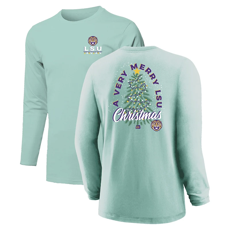 Youth  Light Green LSU Tigers Merry Christmas Tree Long Sleeve T-Shirt