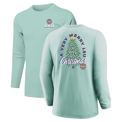 Youth  Light Green LSU Tigers Merry Christmas Tree Long Sleeve T-Shirt