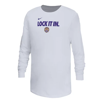 T-shirt à manches longues Nike blanc LSU Tigers On-Court Bench Legend Dri-FIT pour jeunes