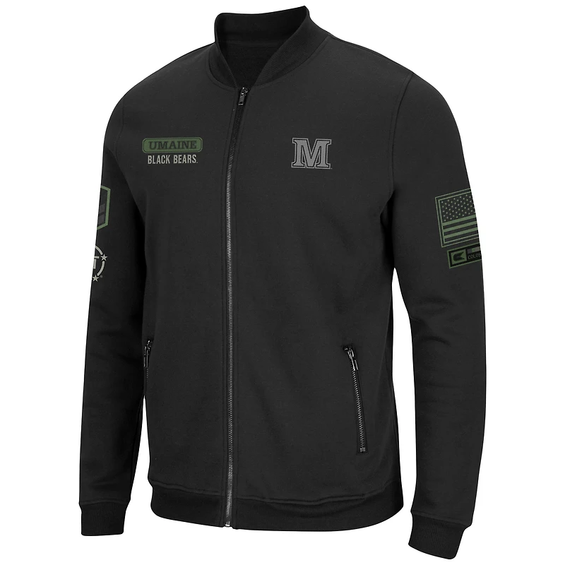 Men's Colosseum Black Maine Bears OHT Military Appreciation High-Speed Bomber Full-Zip Jacket