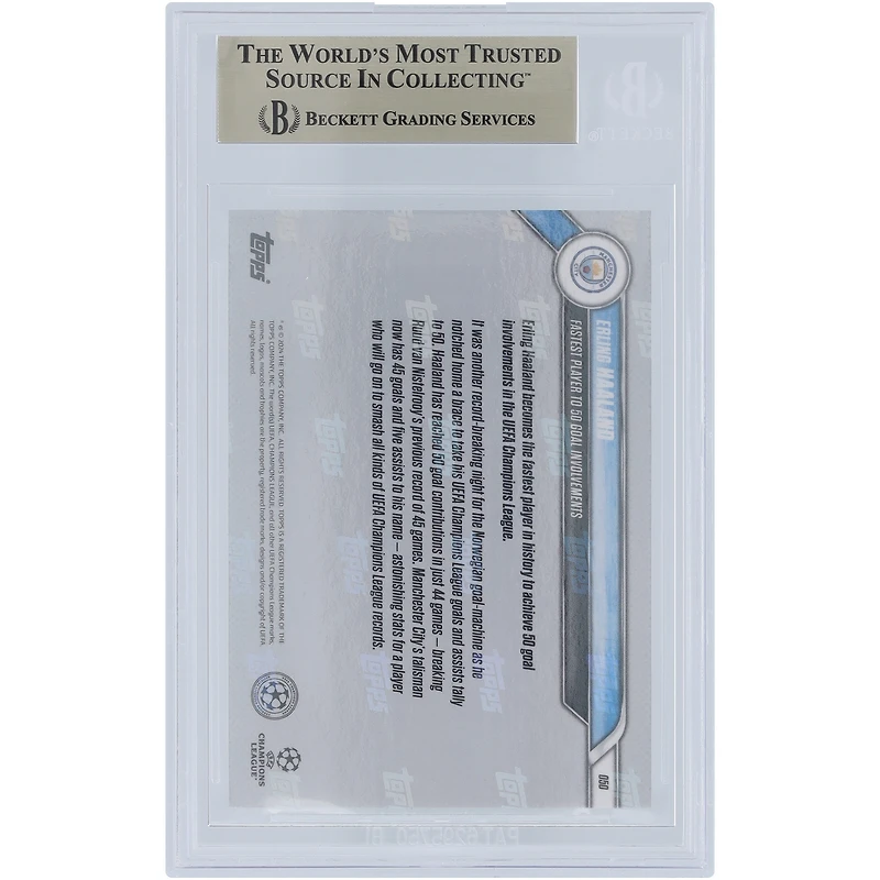 Erling Haaland Manchester City 2024-25 Topps maintenant le joueur le plus rapide à atteindre 50 buts 26.11.24 #50 BGS Carte authentifiée 9.5