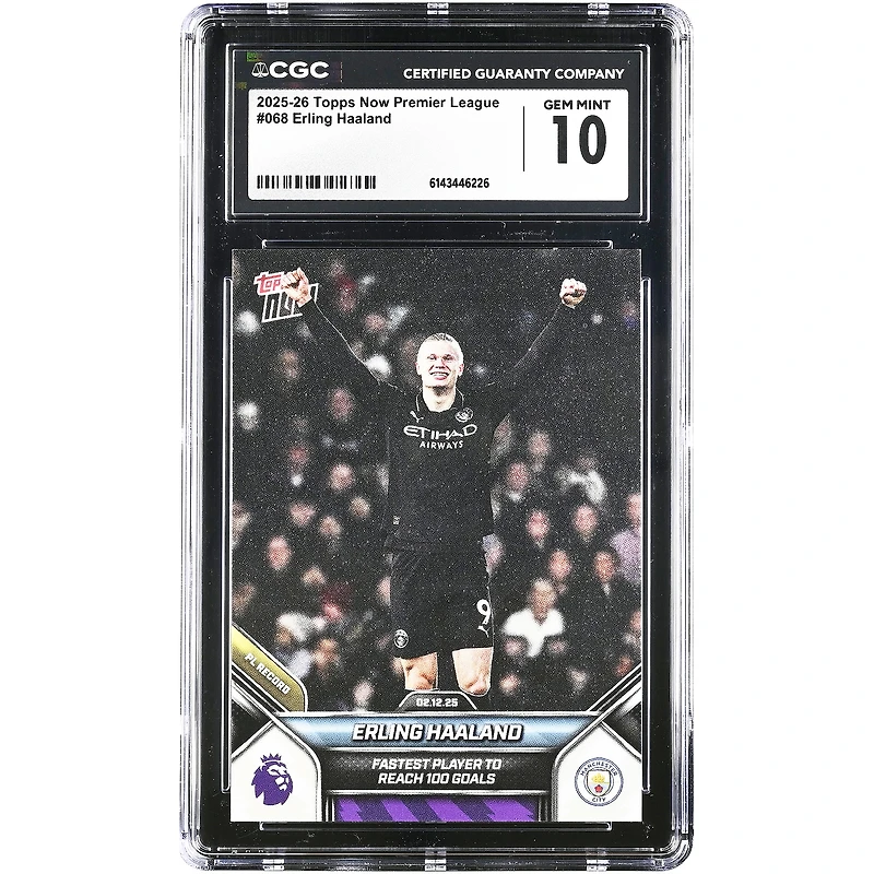 Erling Haaland Manchester City 2025-26 Topps Now Premier League Fastest Player to Reach 100 Goals #68 CGC Authenticated 10 Card