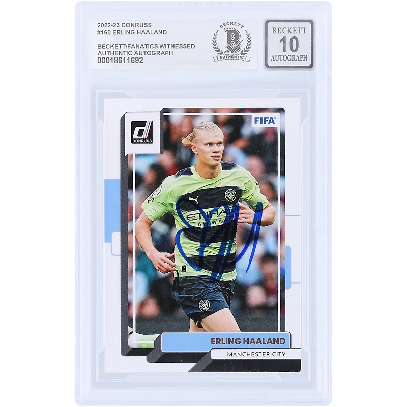 Carte authentifiée par Erling Haaland (Manchester City) - Saison 2022-2023 - Panini Donruss n° 160 - Authentifiée par Beckett Fanatics Witnessed - 10