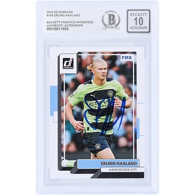 Carte authentifiée par Erling Haaland (Manchester City) - Saison 2022-2023 - Panini Donruss n° 160 - Authentifiée par Beckett Fanatics Witnessed - 10