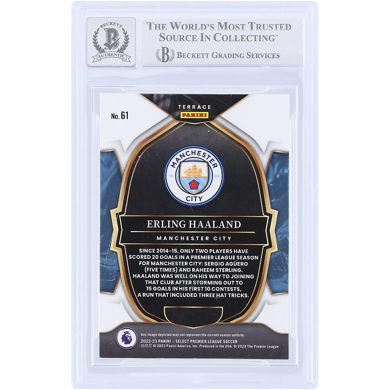 Carte Panini Select 2022-23 n° 61 d'Erling Haaland (Manchester City), autographiée et certifiée par Beckett Fanatics Witnessed (n° 10).