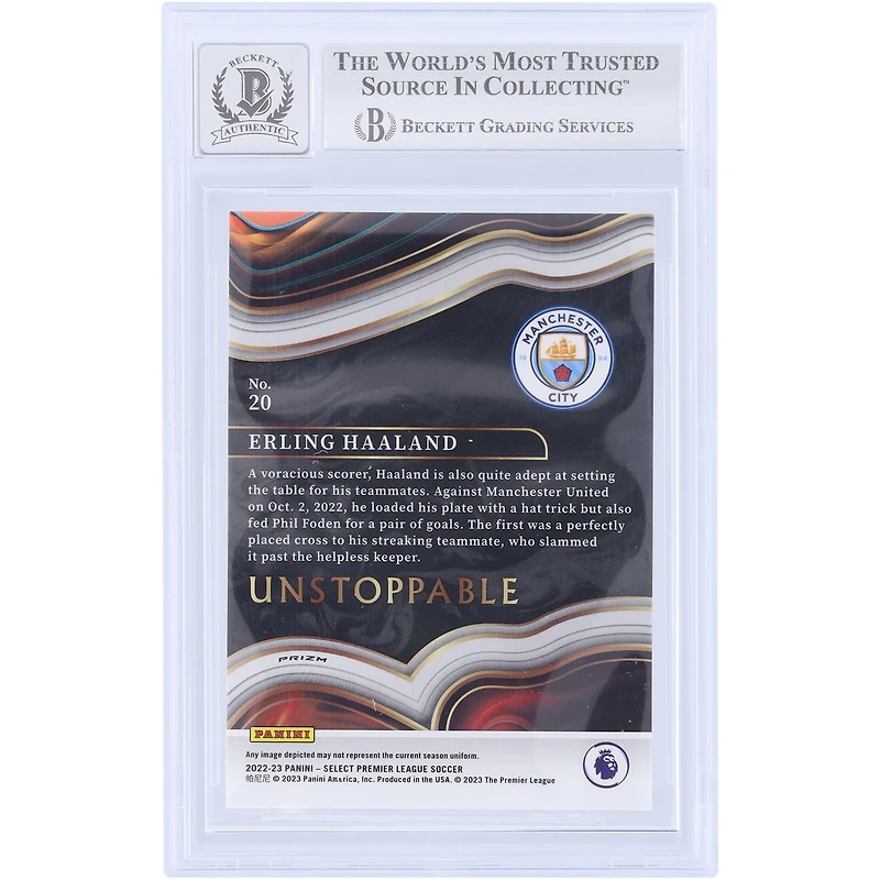 Erling Haaland Manchester City Autographed 2022-23 Panini Select Unstoppable #20 Beckett Fanatics Witnessed Authenticated 9/10 Card