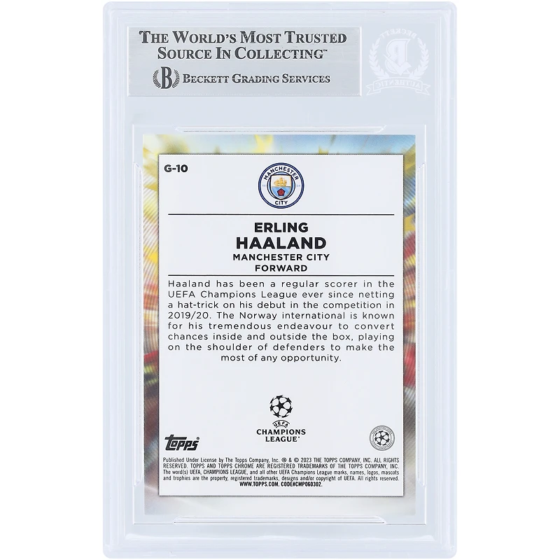 Erling Haaland Manchester City Autographed 2022-23 Topps Chrome UEFA Golazo #G-10 Beckett Fanatics Witnessed Authenticated Card
