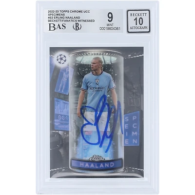 Erling Haaland Manchester City Autographed 2022-23 Topps Chrome UEFA Specimens #S-2 Beckett Fanatics Witnessed Authenticated / Card