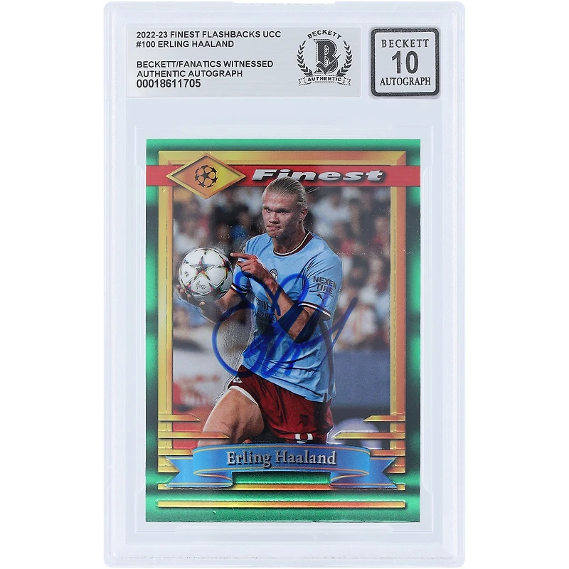 Erling Haaland Manchester City Autographed 2022-23 Topps Finest Flashback UEFA #100 Beckett Fanatics Witnessed Authenticated 10 Card