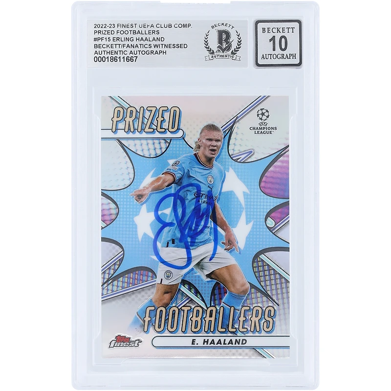Erling Haaland Manchester City Autographed 2022-23 Topps Finest UEFA Prized Footballers #PF-15 Beckett Fanatics Witnessed Authenticated 10 Card