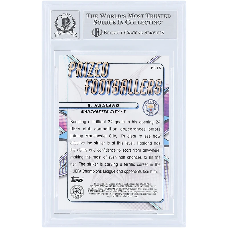 Erling Haaland Manchester City Autographed 2022-23 Topps Finest UEFA Prized Footballers #PF-15 Beckett Fanatics Witnessed Authenticated 10 Card