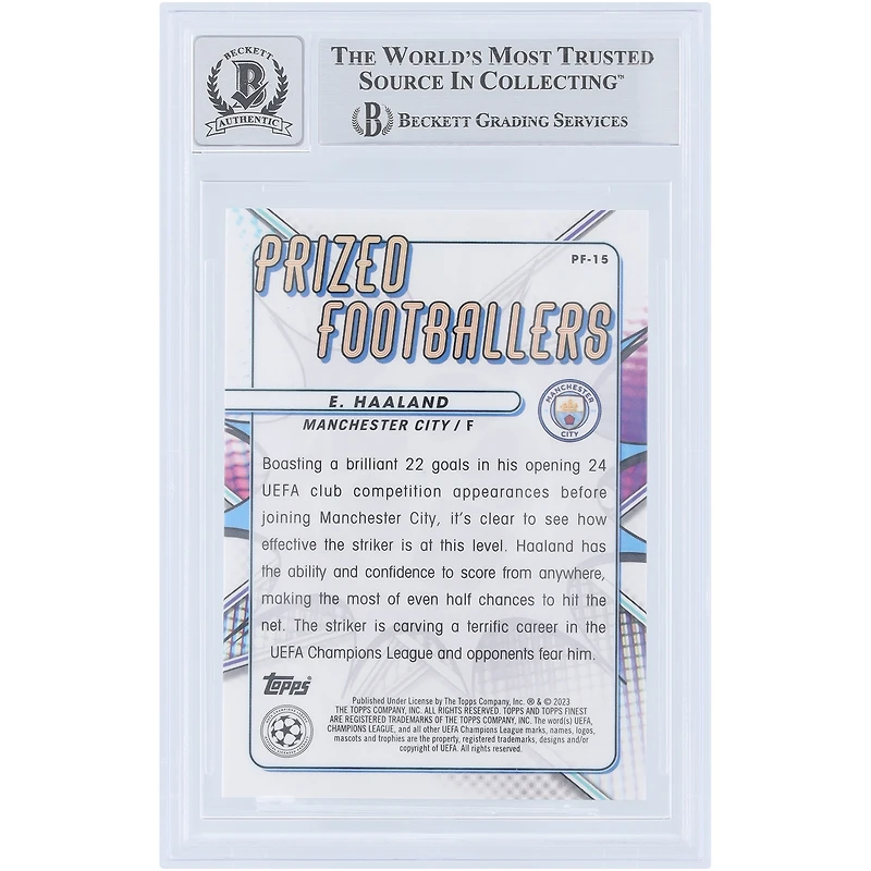 Erling Haaland Manchester City Autographed 2022-23 Topps Finest UEFA Prized Footballers #PF-15 Beckett Fanatics Witnessed Authenticated 9/10 Card
