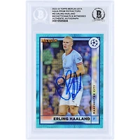 Erling Haaland Manchester City Autographed 2022-23 Topps Merlin UEFA Aqua Prizm Refractor #92 Beckett Fanatics Witnessed Authenticated Card