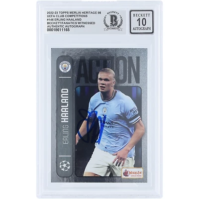 Erling Haaland Manchester City Autographed 2022-23 Topps Merlin UEFA Heritage 98 #146 Beckett Fanatics Witnessed Authenticated 10 Card