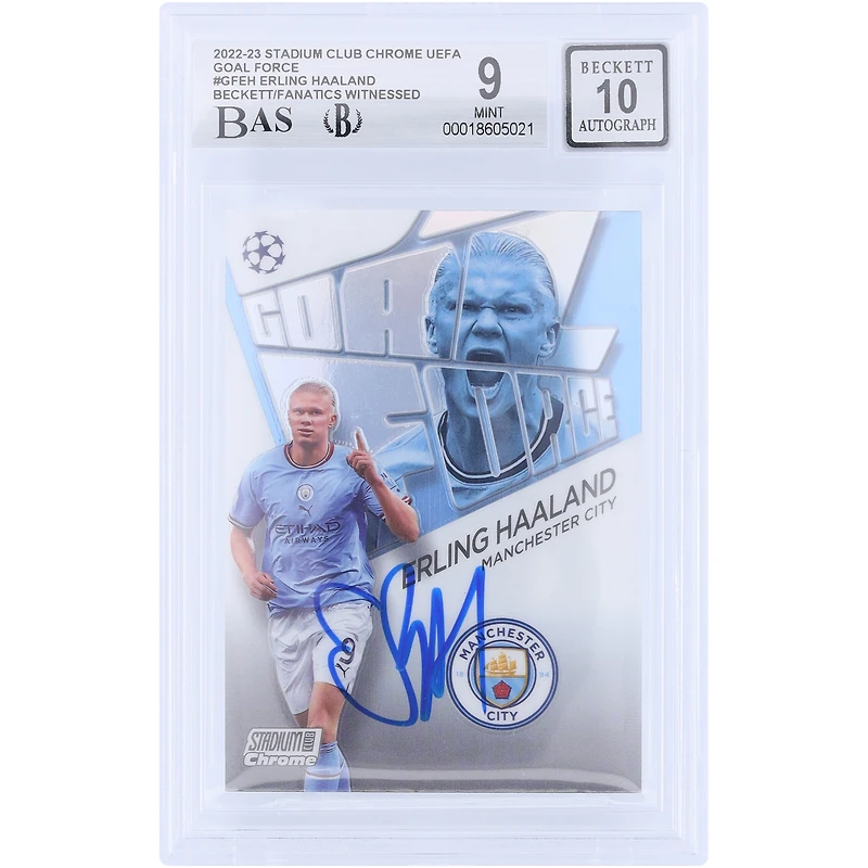 Erling Haaland Manchester City Autographed 2022-23 Topps Stadium Club Chrome Goal Force #GF-EH Beckett Fanatics Witnessed Authenticated 9/10 Card