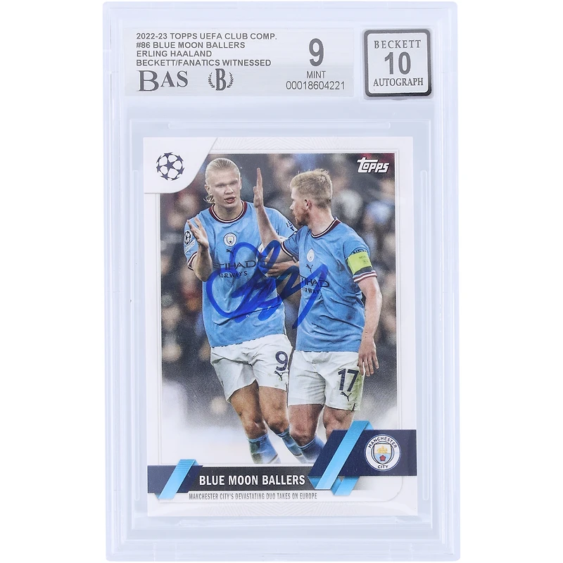 Erling Haaland Manchester City Autographed 2022-23 Topps UEFA Blue Moon Ballers #86 Beckett Fanatics Witnessed Authenticated 9/10 Card
