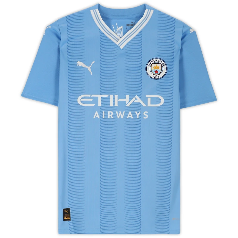 Maillot Puma bleu clair autographié par Erling Haaland pour Manchester City 2023-24