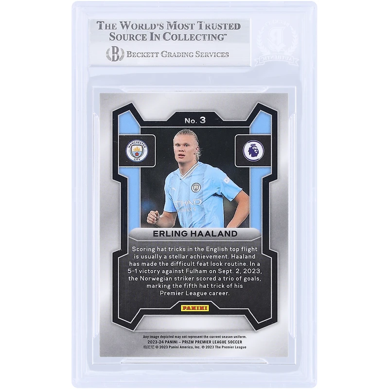 Carte authentifiée par Erling Haaland (Manchester City) - Saison 2023-2024 - Panini Prizm n° 3 - Authentifiée par Beckett Fanatics Witnessed