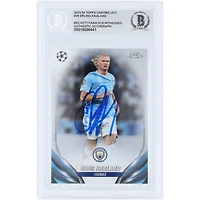 Carte authentifiée par Erling Haaland (Manchester City) Topps Chrome UEFA n° 39, saison 2023-2024, signée par Beckett Fanatics Witnessed