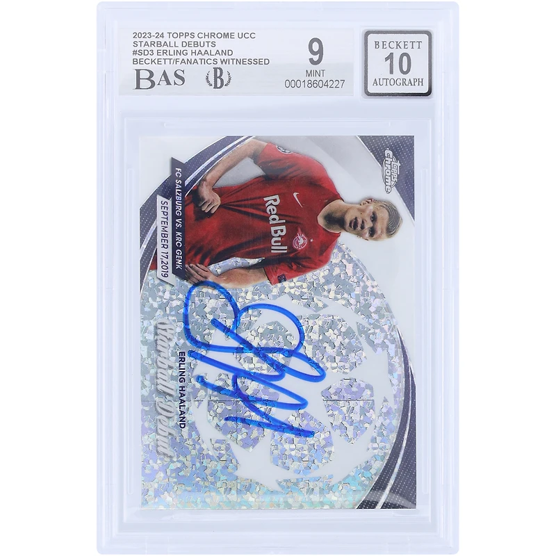 Erling Haaland Manchester City Autographed 2023-24 Topps Chrome UEFA Starball Debuts #SD-3 Beckett Fanatics Witnessed Authenticated 9/10 Card
