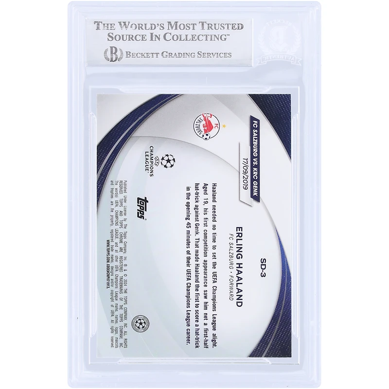 Carte authentifiée par Erling Haaland (Manchester City) - Saison 2023-2024 Topps Chrome UEFA Starball Debuts #SD-3 - Authentifiée par Beckett Fanatics Witnessed