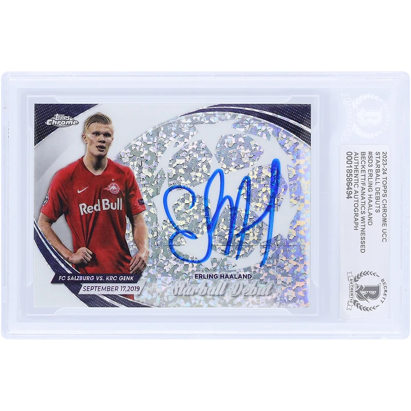 Carte authentifiée par Erling Haaland (Manchester City) - Saison 2023-2024 Topps Chrome UEFA Starball Debuts #SD-3 - Authentifiée par Beckett Fanatics Witnessed