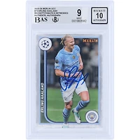 Carte dédicacée d'Erling Haaland (Manchester City) Topps Merlin UEFA 2023-24 n° 73, authentifiée par Beckett Fanatics Witnessed (9/10).