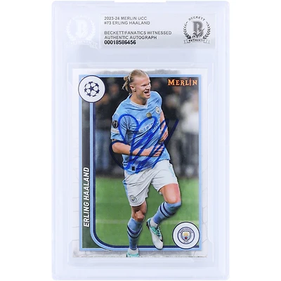 Erling Haaland Manchester City Autographed 2023-24 Topps Merlin UEFA #73 Beckett Fanatics Witnessed Authenticated Card