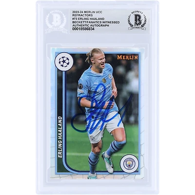 Erling Haaland Manchester City Autographed 2023-24 Topps Merlin UEFA Refractor #73 Beckett Fanatics Witnessed Authenticated Card