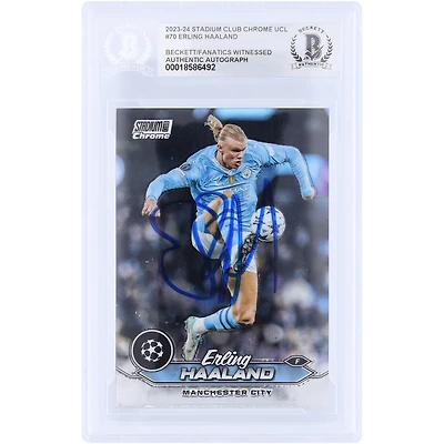 Carte authentifiée par Erling Haaland (Manchester City) - Topps Stadium Club Chrome 2023-24 n° 70 - Beckett Fanatics Witnessed