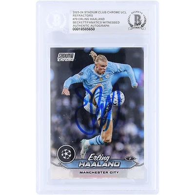 Erling Haaland Manchester City Autographed 2023-24 Topps Stadium Club Chrome Refractor #70 Beckett Fanatics Witnessed Authenticated Card