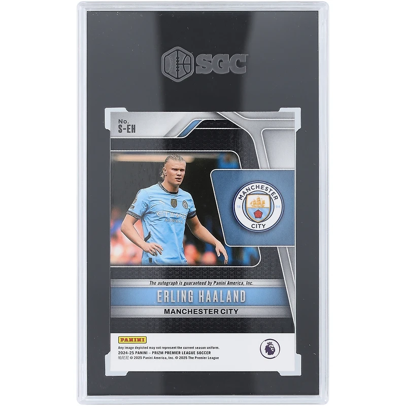 Carte Panini Prizm Premier League Signatures 2024-25 autographiée par Erling Haaland pour Manchester City #S-EH SGC authentifiée 9/10